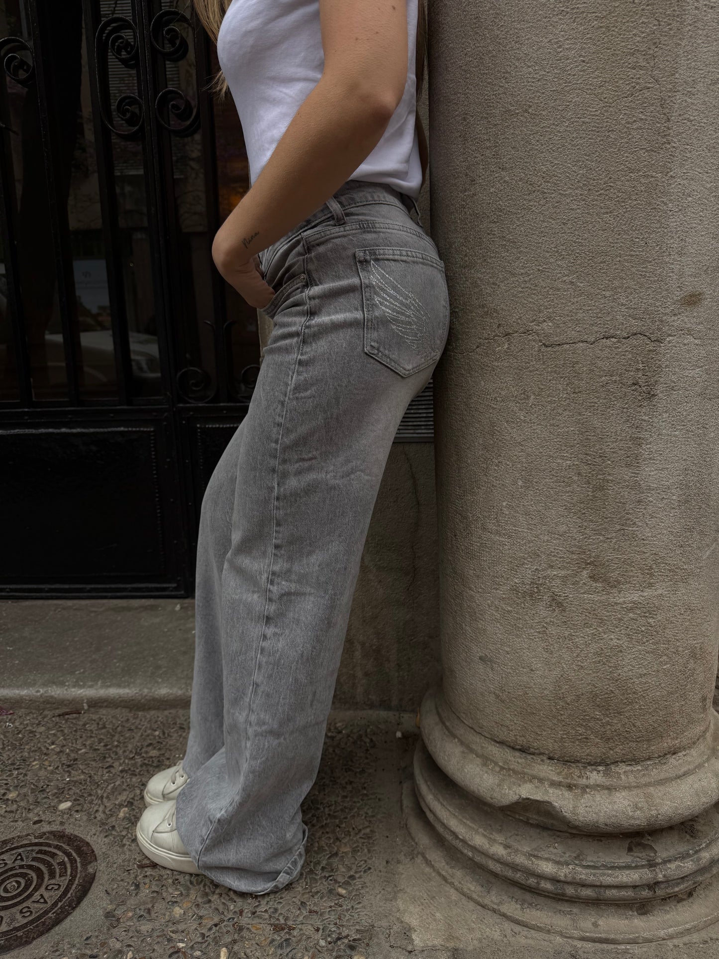Grey Jeans Silver Wings