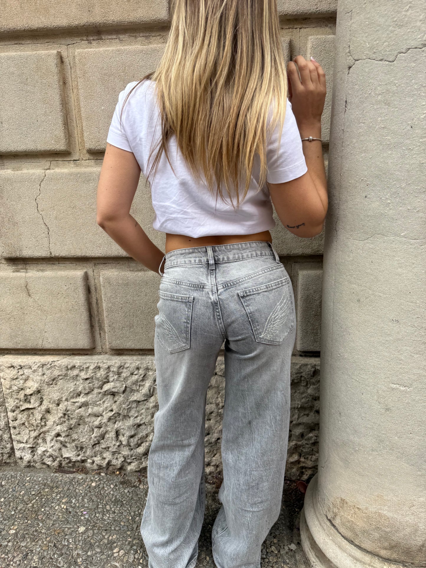 Grey Jeans Silver Wings
